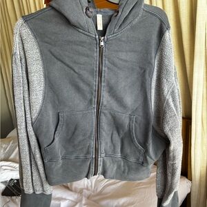 Free People Blue-grey Zip-Up Hoodie